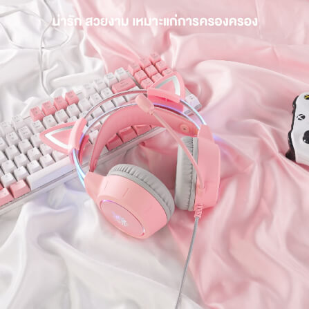 หูฟังเกมมิ่ง ONIKUMA X15 PRO CAT EARS RGB LIGHT DOUBLE-HEAD BEAM - สีชมพู_8